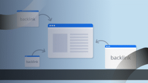 Diagram visual yang menunjukkan beberapa backlink menuju satu halaman utama, menggambarkan strategi optimasi website melalui peningkatan kualitas dan jumlah tautan balik (backlink).