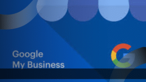 Tampilan ilustrasi Google My Business dengan logo Google di latar biru, sebagai bagian dari solusi digital marketing Jakarta untuk meningkatkan visibilitas bisnis lokal.